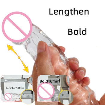 Highly Elastic Crystal Condom Reusable Penis Extender Sleeve Delay Ejaculation Penis Enlargement Intimate Goods Sex Toys For Men 3