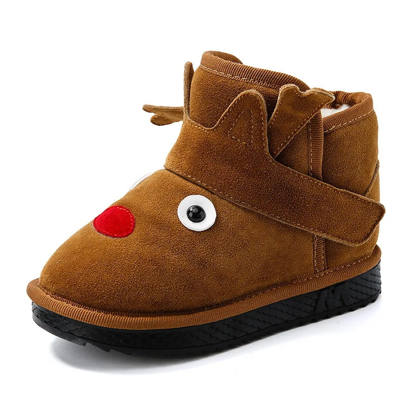 Brown(deer) Детская зимняя обувь с подсветкой для девочек и мальчиков; теплые плюшевые зимние детские ботинки; коллекция года; блестящая женская и мужская обувь с рисунком животных; светильник - Цвет: Brown(deer)