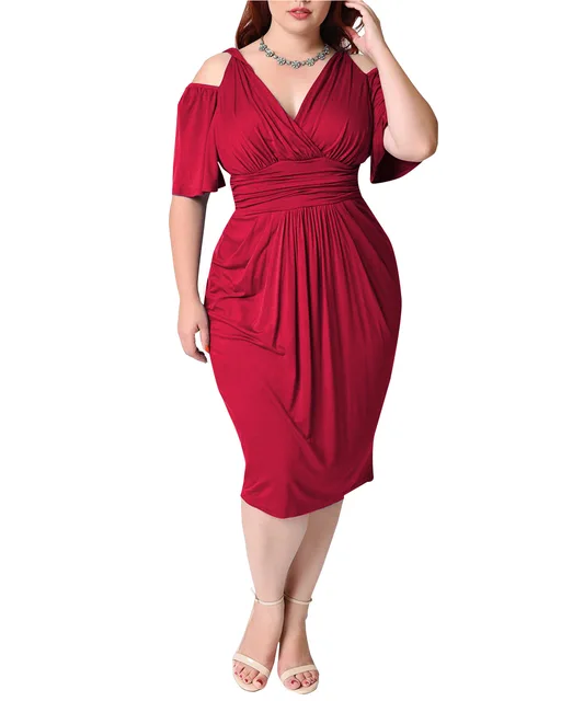 Summer Sexy Midi Dress For Fat Women Plus Size Vintage 4XL 5XL V Neck 2