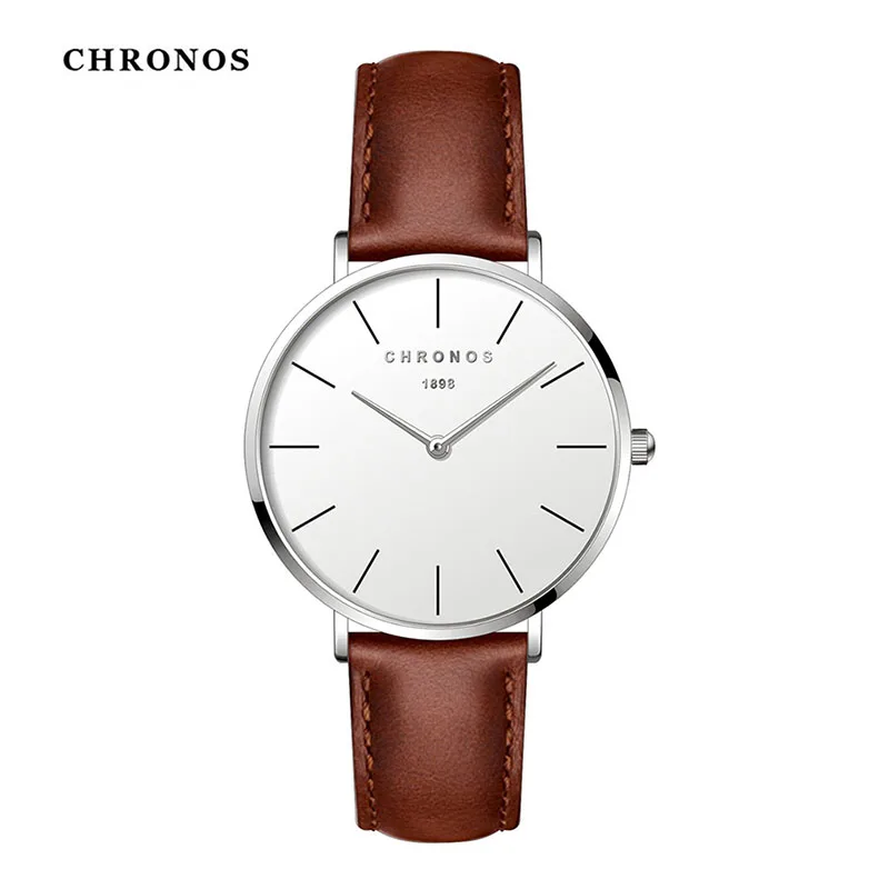 Часы CHRONOS женские с кожаным ремешком Простые Модные Кварцевые водонепроницаемые