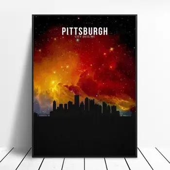 

PITTSBURGH Starry City Skyline Canvas Wall Art Print Modern Poster Wall Pictures Living Room Decor