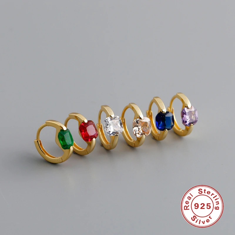 

GS Real 925 Sterling Silver Pendientes Hoop Earring for Woman Girls Ladies Bling Square Cubic Zirconia Round Circle Earrings