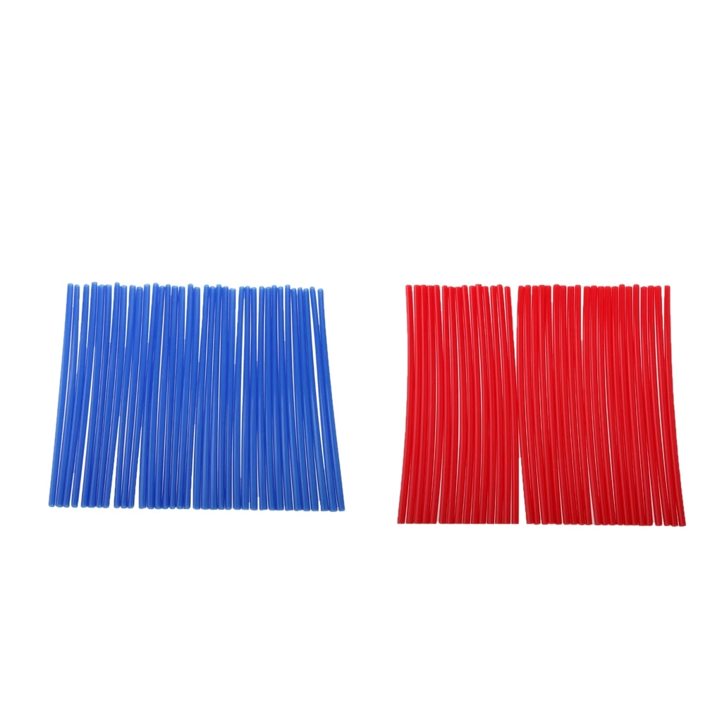 72 Pieces Blue & Red Kit Motorbike Street Bike Wheel Spoke Wrap Skin Trim Cover Pipe