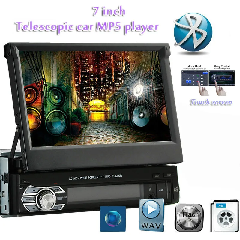 

1 DIN Stereo Car Radio MP4 GPS Navigation Double Screen HD 7 inch Retractable Touch Monitor Bluetooth SD USB Charger