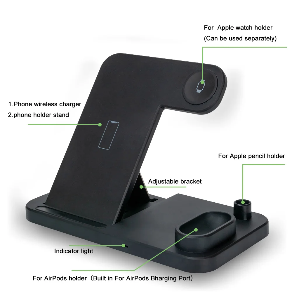 10W Qi Wireless Charger Stand Dock Station For Apple Watch Series 5 4 3 2 I Watch Iphone 11 Pro Max XR X Xs Airpods Apple Pencil