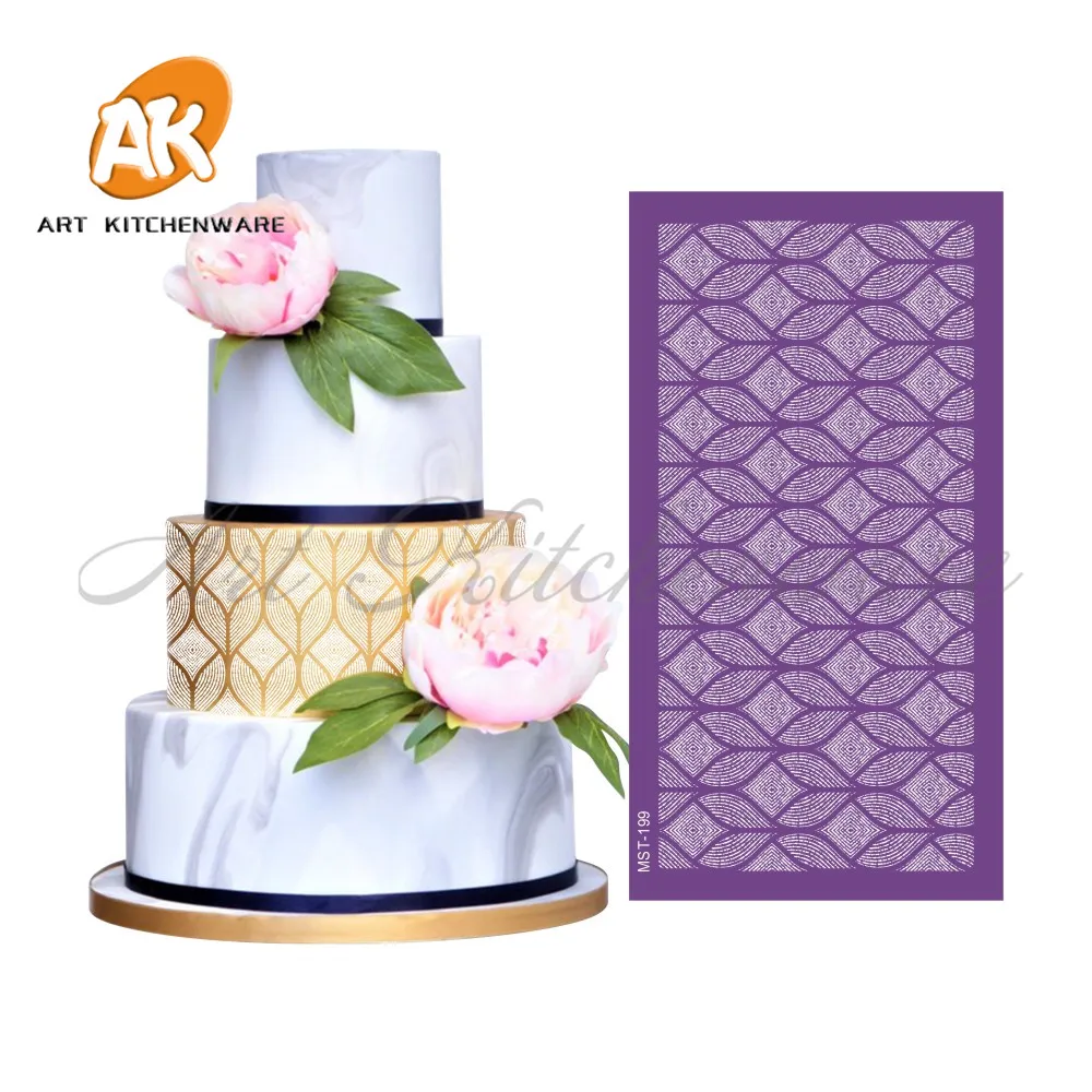 Геометрический сетчатый трафарет, кружевной трафарет для торта, свадебные инструменты для украшения торта, мягкие тканевые трафареты для помадки, форма пекарня для торта