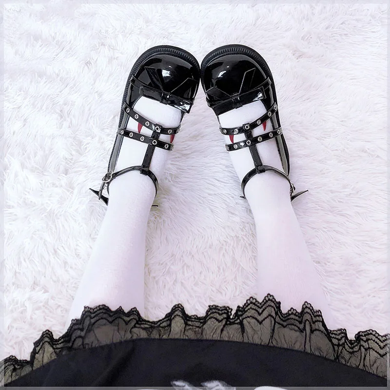 

Halloween lolita Little Devil Round Head Bowknot Platform shoes Gothic Style Black Cosplay Uniform Party Princess Shoes