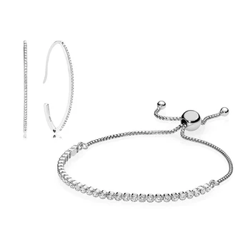 

NEW 100% 925 Sterling Silver Fashion 297691CZ OVAL EARRINGS Strand Bracelet 590524CZ Set RAU0519 Jewelry