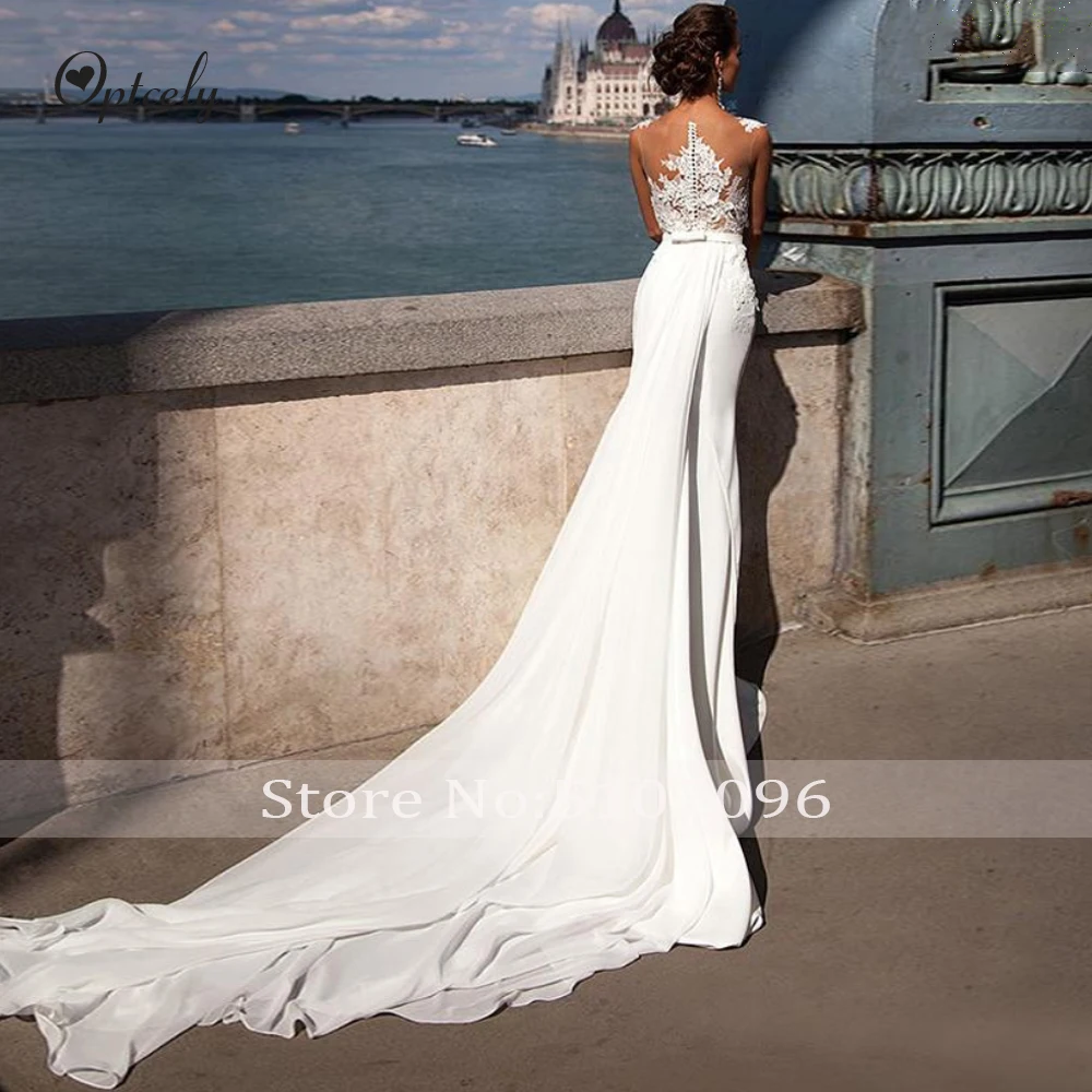 Optcely Vestido de Noiva горячая Распродажа с рукавами-крылышками шеи пляжные свадебные платья шифоновые аппликации бисером принцесса мечта платье