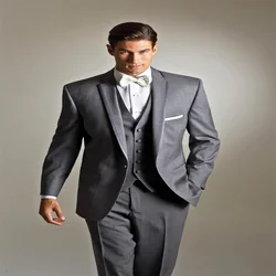 New High-Quality Customized Notch Lapel Gray Men's Suit With Single Button Fashion Prom Slim 3-Piece Set(Coat+Trousers+Vest+Tie)