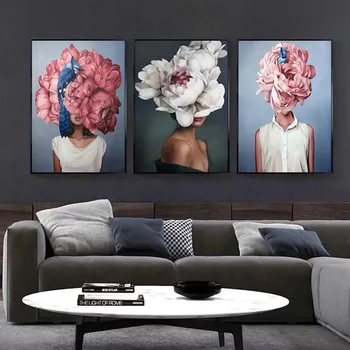 

Abstract Flower Avatar Canvas Art Posters Nordic Painting Wall Pictures for Living Room Home Decor No Framed
