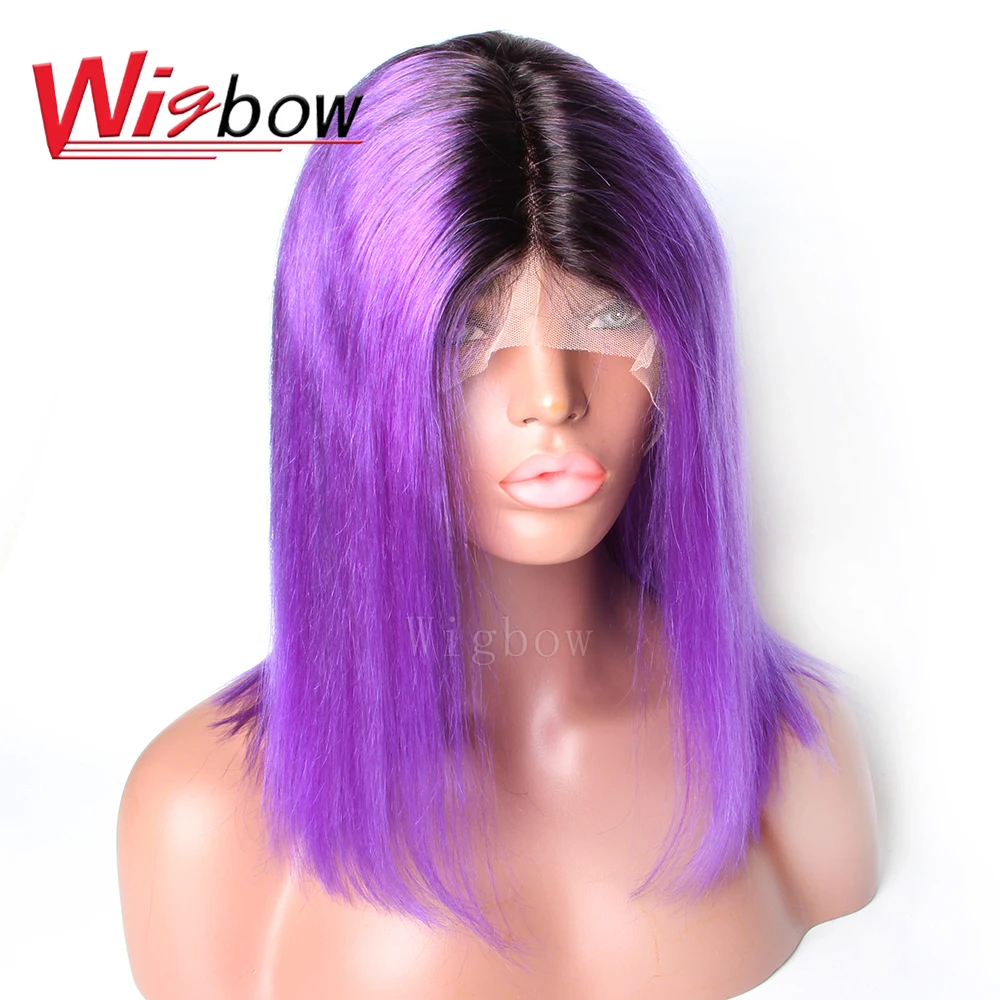 

Bob Brazilian 13x6 Lace Front Wig 1B Purple Short Bob Straight Wigs Lace Wig Human Hair Wigs 150% Density For Women Wigbow Hair
