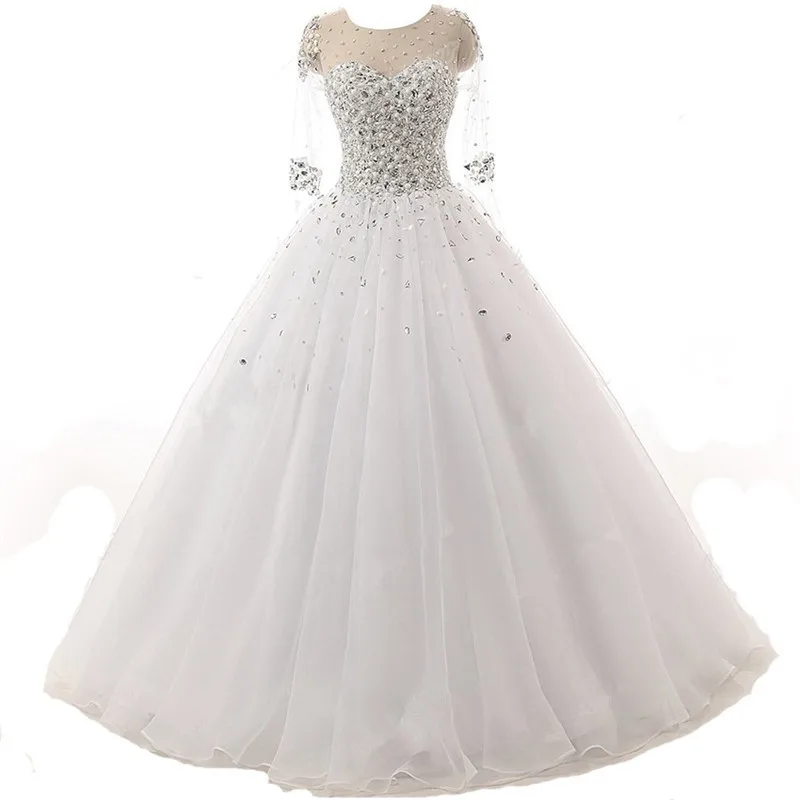 Doragrace vestidos de novia Роскошные хрустальные стразы бальное платье принцессы Свадебное платье с коротким рукавом Свадебные платья