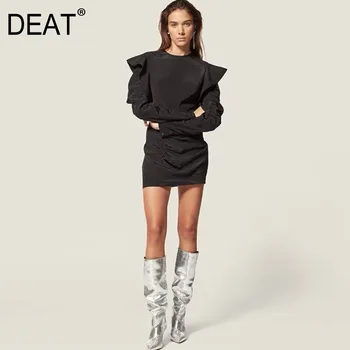 

DEAT 2020 new summer fashion women clothing ruffles pan shoulder pleated mini length round neck pullover dress WL63801L