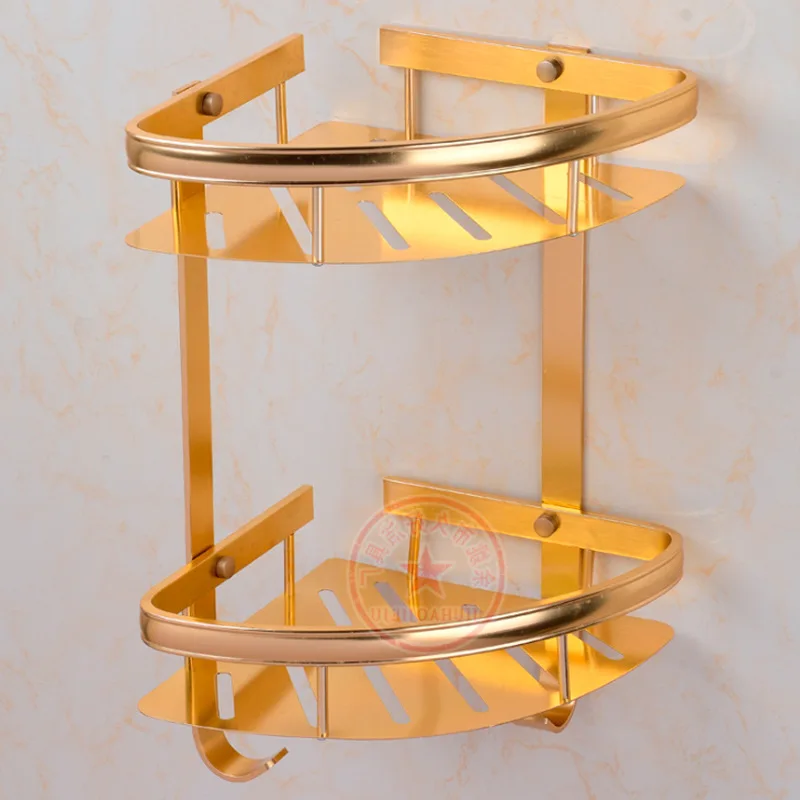 

Thick Alumimum Tripod Gold Large Rims Aluminium Plate Bathroom Rack Double Layer Angle Frame Wholesale