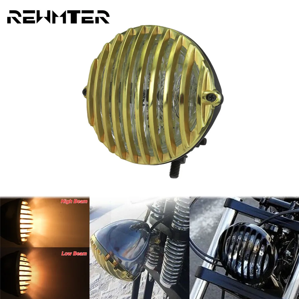 

5.3'' Motorcycle Retro Front Headlight head Lamp Gold Mesh Metal Grill For Harley Sportster XL 883 1200 48 72 Cruisers Choppers