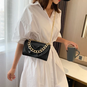 

Portable PU Leather Crossbody Bag Classic Texture Creative Design Chic Casual Women Bow Chain Shoulder Female Handbag Purse
