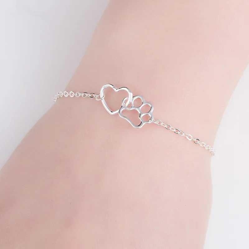 Новый полый браслет для домашних животных лапа кошка собака любовь сердце следы