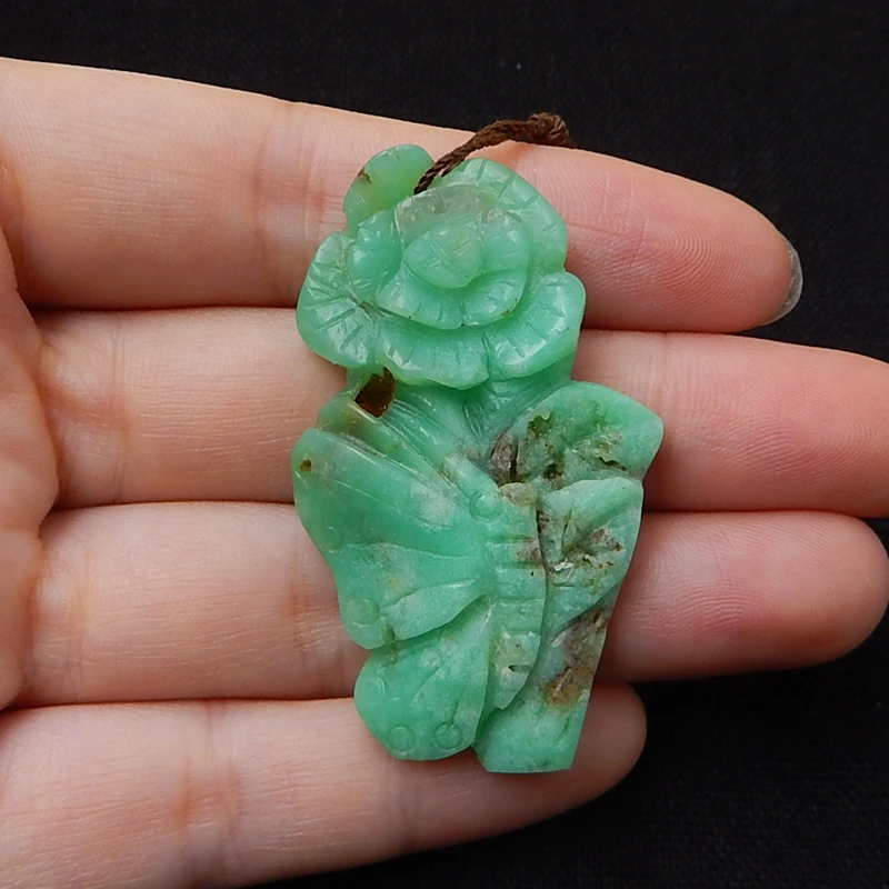 Натуральный камень Chrysoprase резные цветы бусина-подвеска 49x29x7 мм 10,7 г модные ювелирные изделия подарок на день рождения Аксессуары