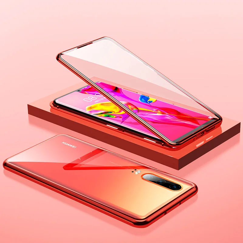 Для huawei P30 Pro Магнитный чехол 360 двухсторонний закаленное стекло чехол для huawei mate 20 Pro P20 Pro P Smart Z металлический бампер чехол - Цвет: Full red