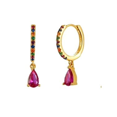 925 Sterling Silver Colored Crystal Hoop Earrings Collection Rainbow Zircon Mosaic Charm Circle Huggie Earrings Jewelry