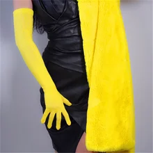Женские модные длинные шерстяные перчатки 55 см Вязание пять пальцев высокие эластичные шерстяные теплые желтые ZZ55-8