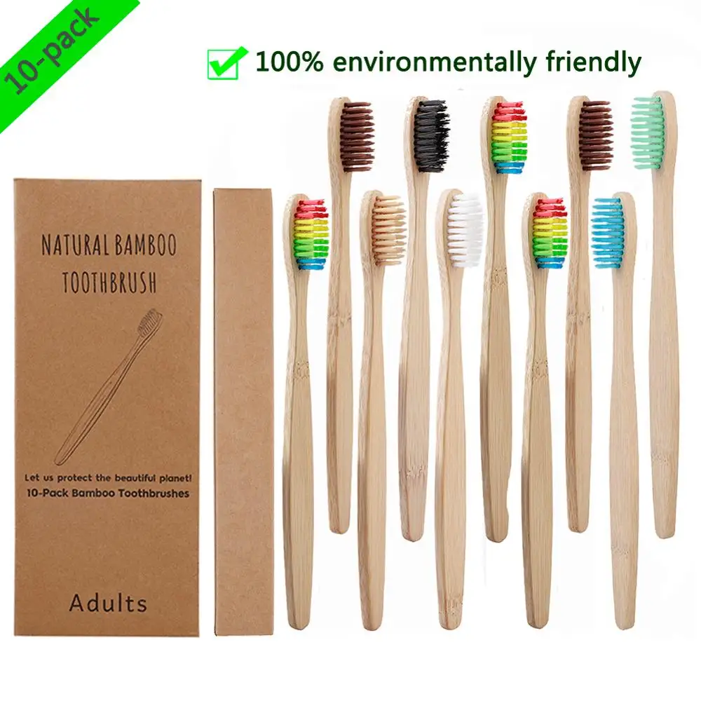 

10Pcs Natural Pure Bamboo Toothbrush Portable Soft Hair Tooth Brush Eco Friendly Brushes Oral Cleaning Care Tools