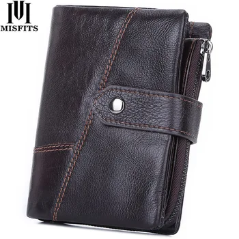 

MISFITS Cow Leather Men Wallets with Coin Pocket Vintage Male Purse Function Vintage Clutch Wallets Genuine Leather Handmade