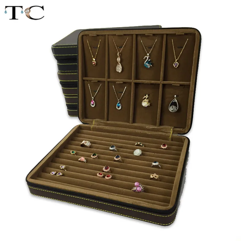 Высокое качество коробка для хранения ювелирных изделий на молнии Органайзер ожерелье кулон держатель кольцо кожаный бархатный чехол бизн... Высокое качество коробка для хранения ювелирных изделий на молнии Органайзер ожерелье кулон держатель кольцо кожаный бархатный чехол бизн...