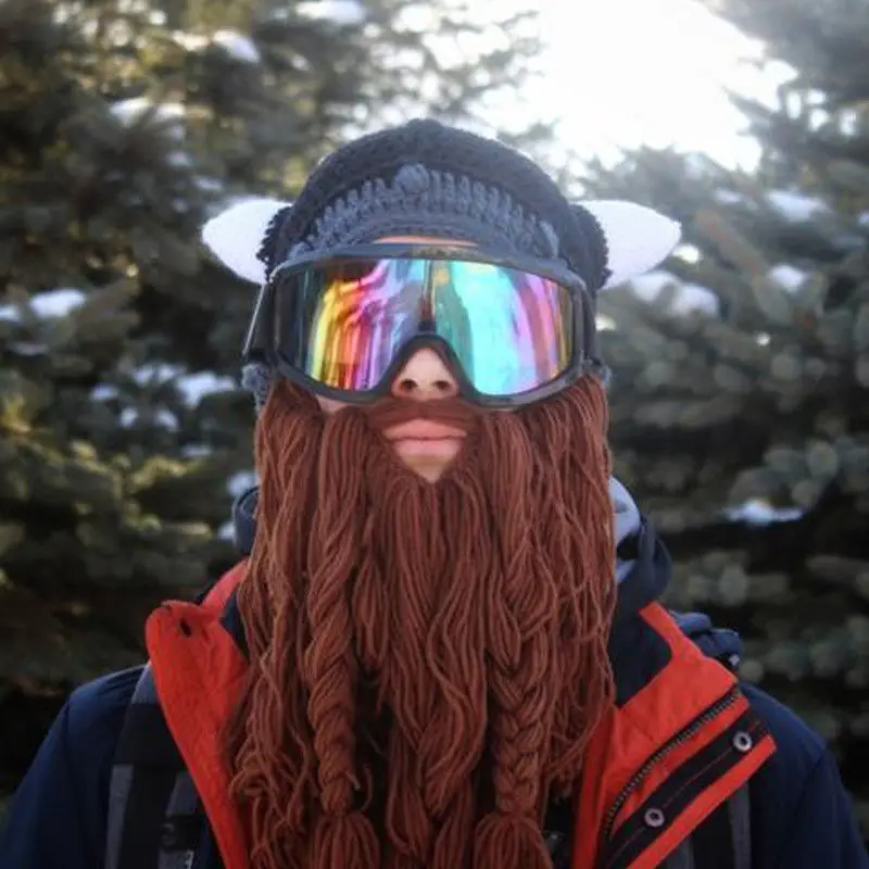 Knit Viking Beard Horn Hat 