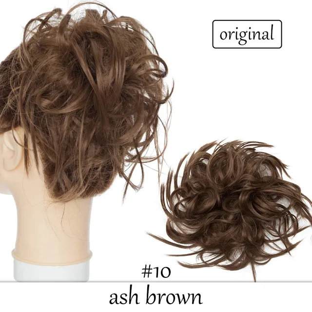 HAIRRO 80g Straight Donut Chignon Hairpieces Synthetic Ombre Elastic Updo Chignon Fluffy Messy Scrunchies Hair Bun For Women ash brown-45g