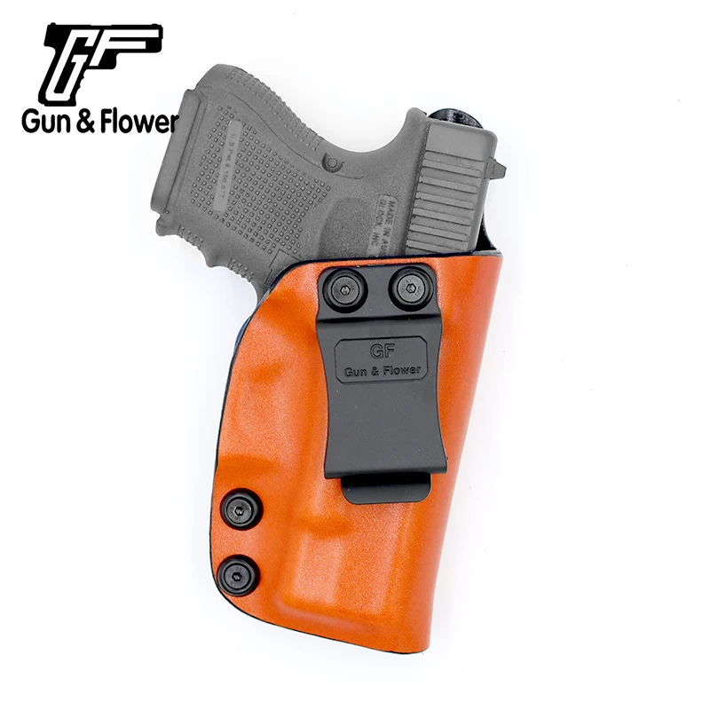 Gunflower Inside the Waistband Kydex Gun Pouch with Leather Outside Kydex Holster with Belt Clip for Glock 26/27/33
