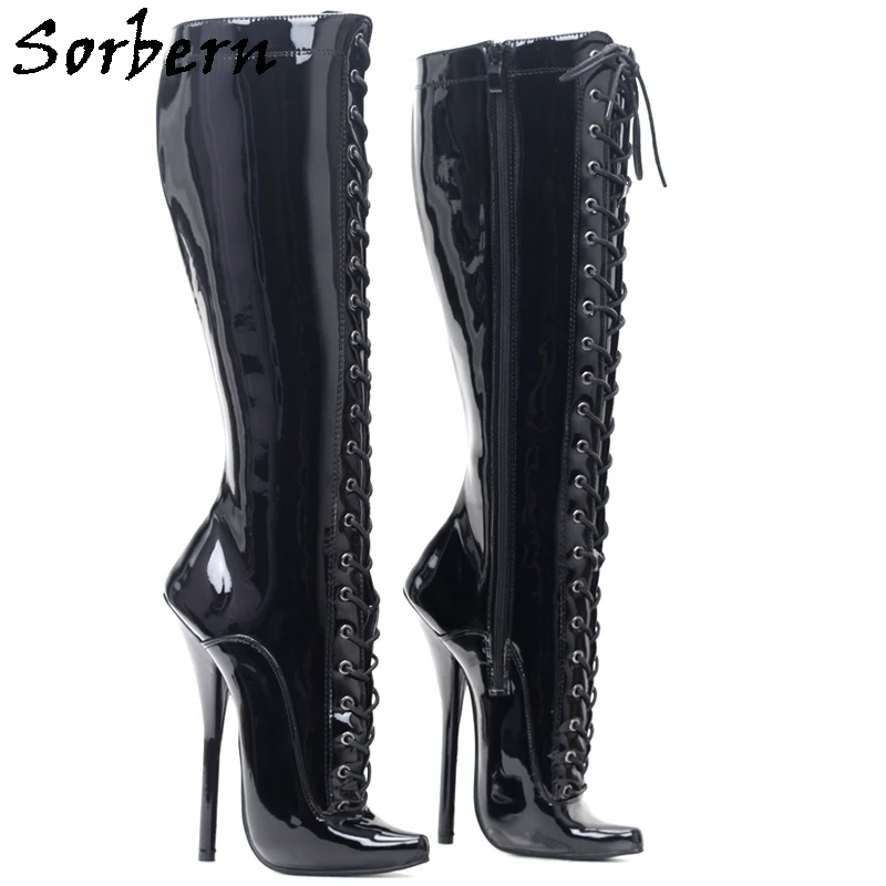 Sorbern BDSM-Botas hasta la rodilla para mujer, zapatos de tacón de aguja de Ballet, con cordones, de ajuste ancho o delgado, Unisex