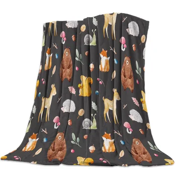 

Flannel Blanket for Bed Bear Fox Squirrel Cute Cartoon Animal Throw Blanket Portable Soft Blanket Warm Sofa Bed Sheets
