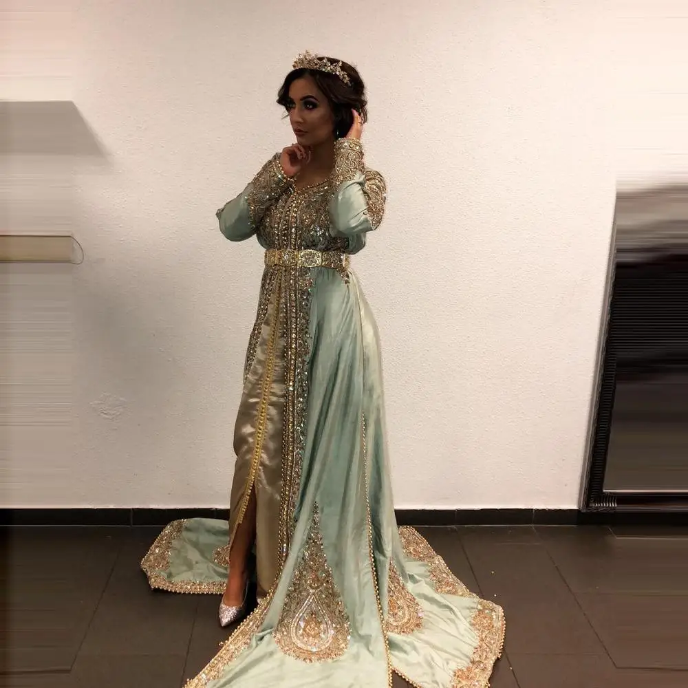 Изготовленное на заказ марокканское платье Caftan с длинным рукавом золотой