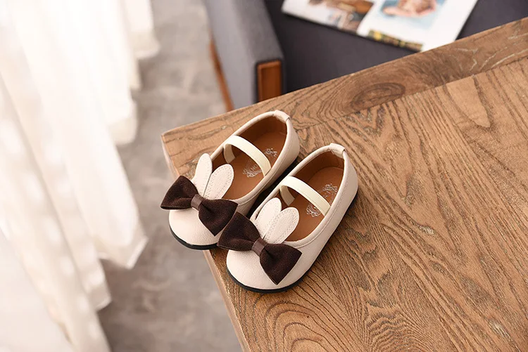 Spring Summer Cute Girls Shoes Sweet Soft Leather With Bow-knot Rabbit Ears Kids Shoes Elastic Band Children Shoes Drop Shipping
