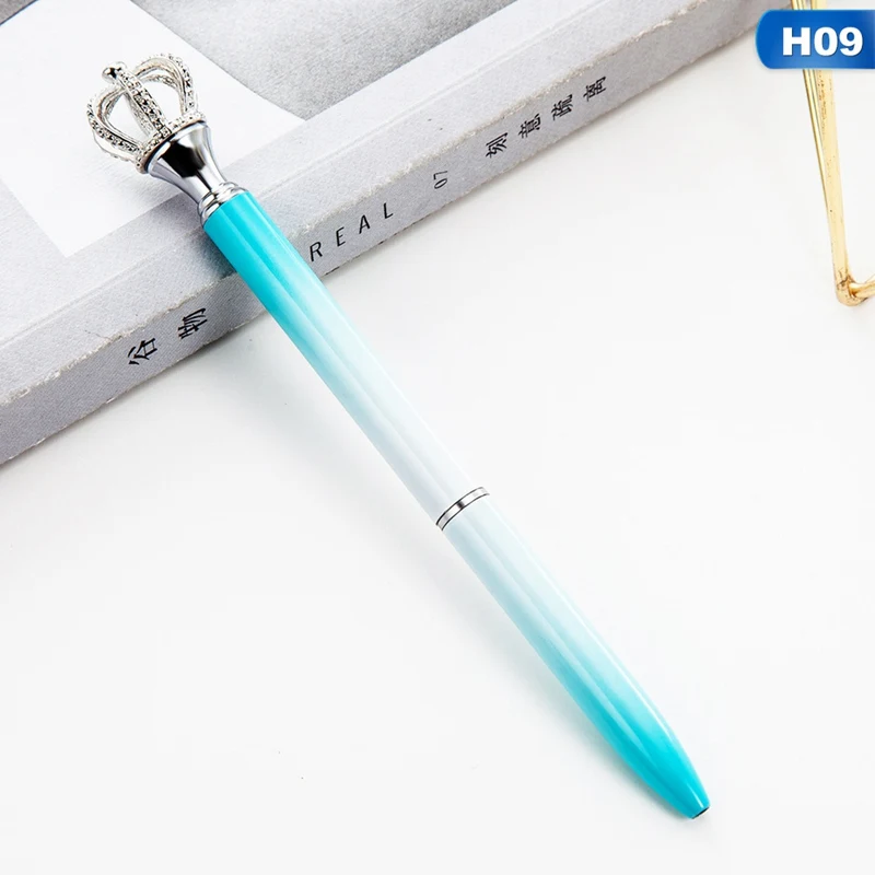 09 Creative Big Shining Crown Ballpoint Pen High Quality 1.0mm Black Ink Metal Ballpoint Pen Student Writing Stationery - Color: 09
