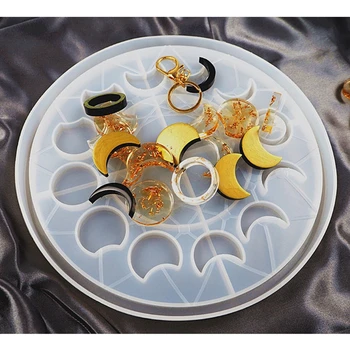 

Large Moon Phase Round Tray Resin Mold Crescent Half Full Moon Keychain Pendant Silicone Molds Resin Ornament Home Decor