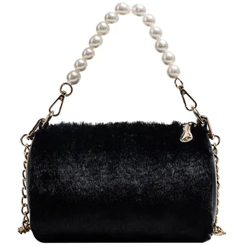 

Women's 2019 new bag fashion Messenger bag corduroy shoulder bag girl cylinder winter bags Bolso de señora