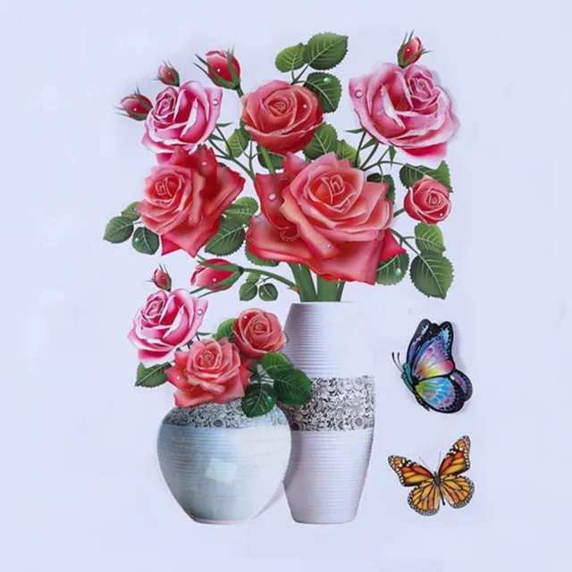 3D simulation rose flower sticker stereo simulation vase wall sticker home background decoration waterproof self-adhesive Orange