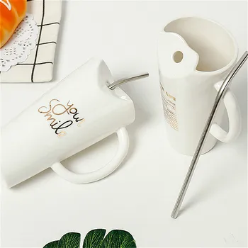 

Large Capacity Ceramic Cup with Straw Office Coffee Mug Microwave Heating Milk Cups Christmas Mugs Water Glasses Teacher Gifts