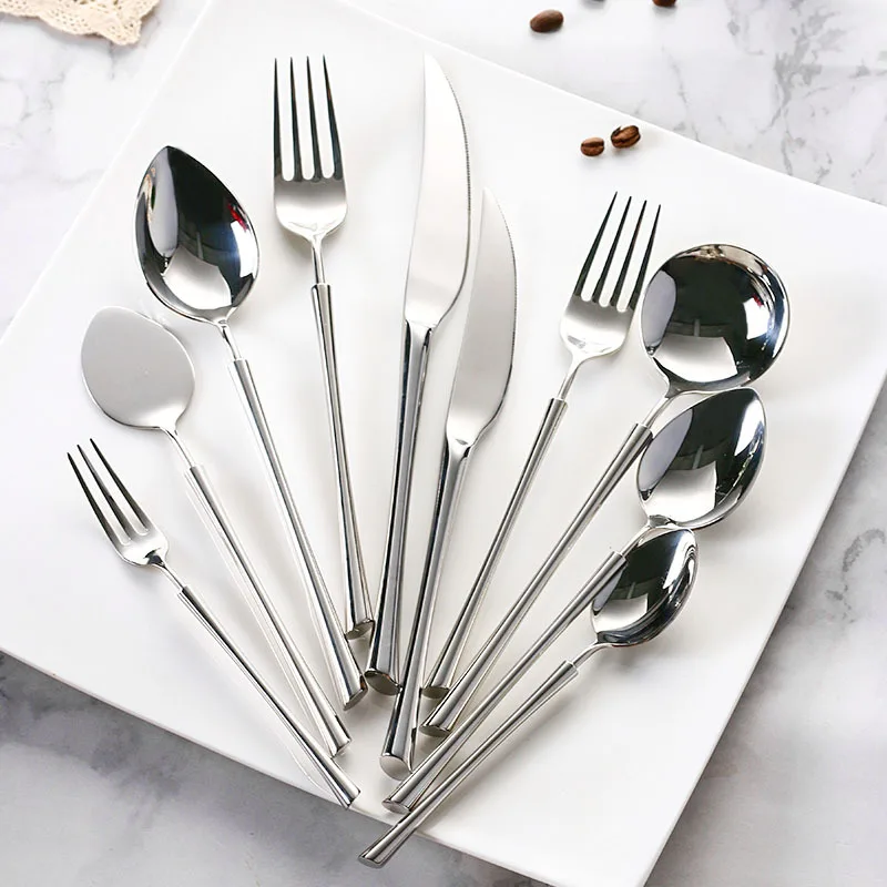 

304 Stainless Steel Western Tableware Main Knife Dessert Spoon Silver Mirror Polished Luxury Cutlery Set Safe Kitchen Utensils