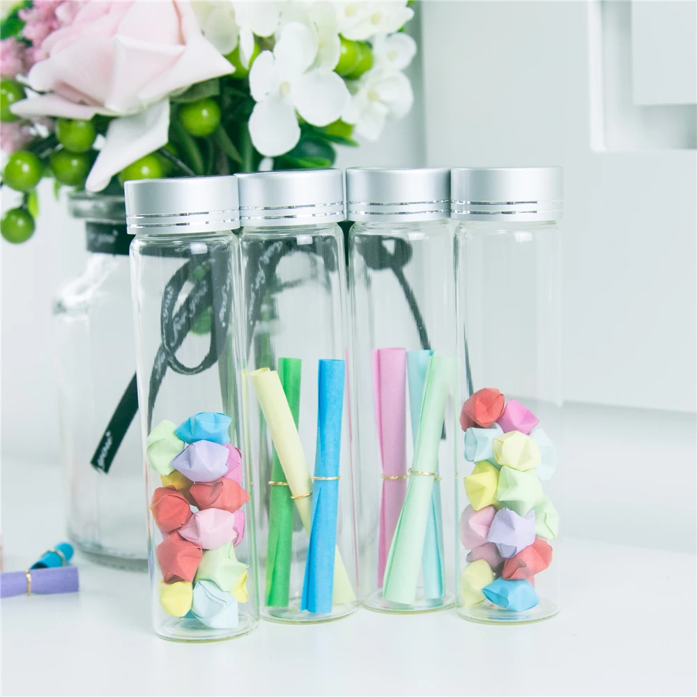 50Pcs 60ml Hyaline Small Glass Bottles Screw Plastic Cap with Silver Tangent Reusable Refillable Craft Vials Candy Pot