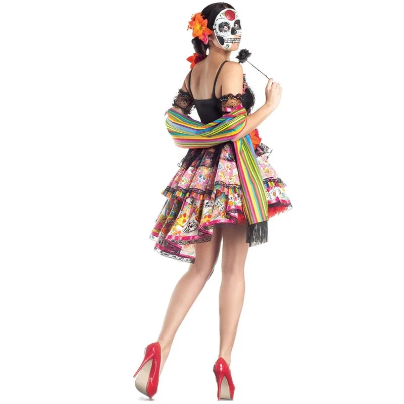 День мертвых в Мехико страшный череп зомби призрак вечерние платья невесты Хэллоуин маскарад кровавый вампир косплей костюм