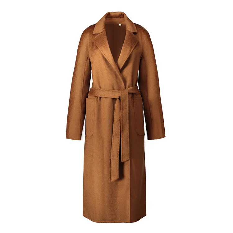 Осенне-зимнее кашемировое пальто с волнистой поверхностью, Женская куртка, плюс длинное двухстороннее кашемировое пальто, свободное шерстяное пальто для женщин