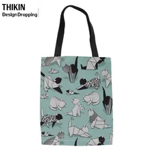 THIKIN Милая кошка оригами Печать Женская Холщовая Сумка хозяйственная сумка дамская мода сумки на плечо для шоппера многоразовые сумки для книг