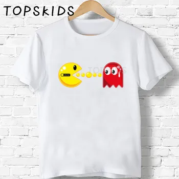 

2019 Children Game Pac-Man Eat Ghost Cartoon Print T-shirt Girls/Boys Funny Baby Clothes Kids Summer White Tshirt
