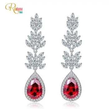 

Rainbamabom Luxury 925 Solid Sterling Silver Pear Cut Ruby Created Moissanite Gemstone Wedding Engagement Fine Jewelry Earrings