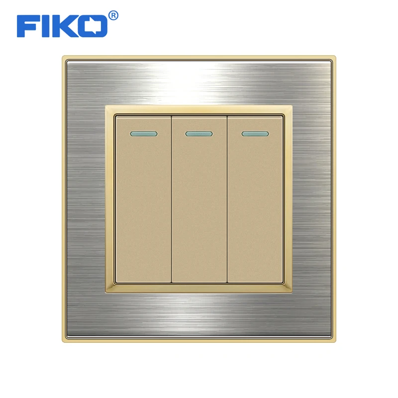 

FIKO EU/UK standard light switch，rocker switch 3Gang 1/2way wall power light switch stainless steel panel Household 86*86mm