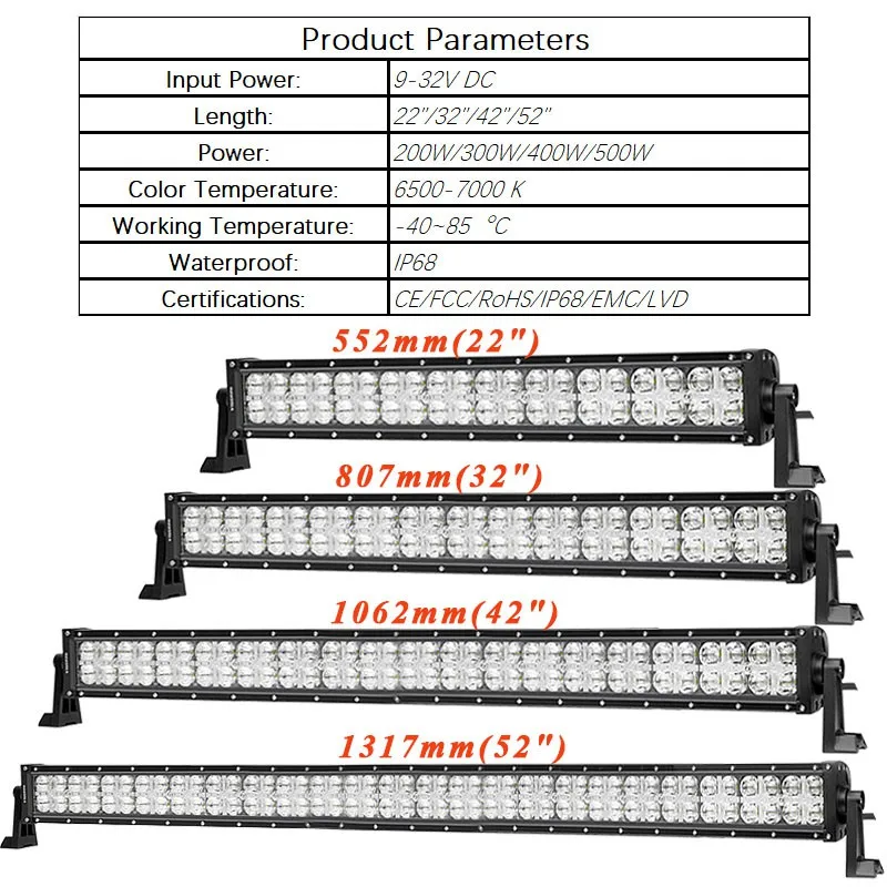 CREK 7D 22 32 42 52” Curved Offroad LED Work Light Bar 2 Modes ATV 4x4 4WD LED Bar For Jeep 4WD 4x4
